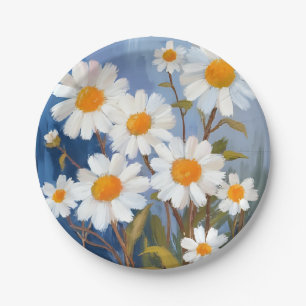 White Daisies Watercolor Flowers Painted Paper Plate