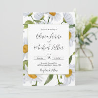 White Daisies Watercolor Wedding Invitation