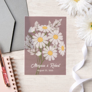 White Daisies Wedding Anniversary Pink Insert Vellum Invitations