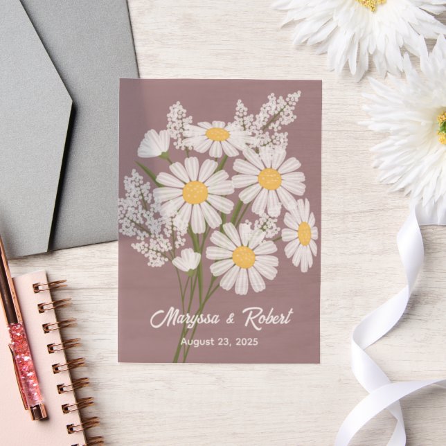 White Daisies Wedding Anniversary Pink Insert Vellum Invitations (Wedding)