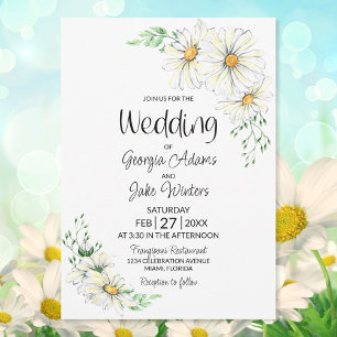 White Daisies Wedding Invitation