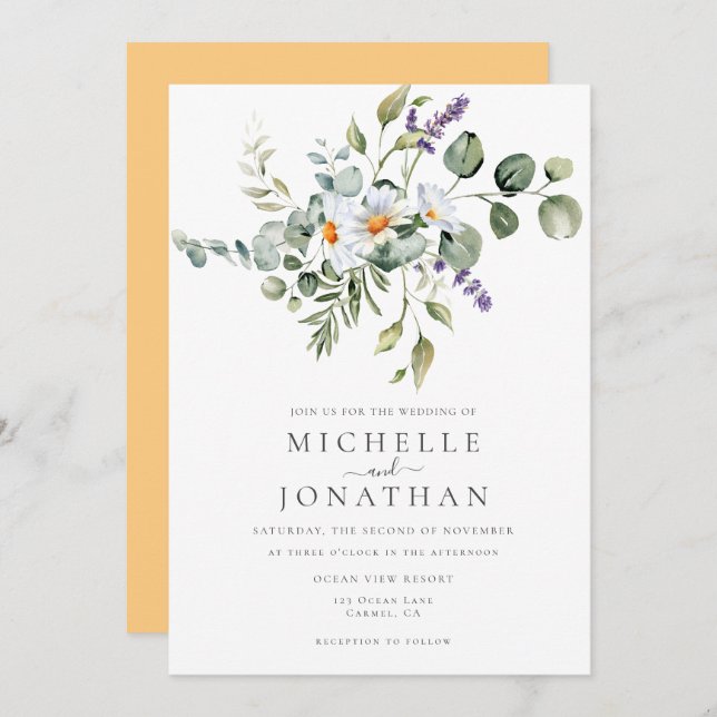 White Daisies Wedding  Invitation (Front/Back)