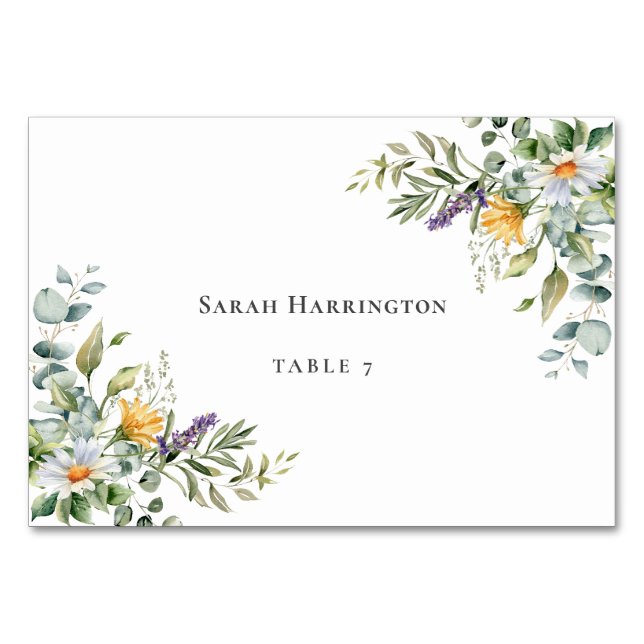 White Daisies Wedding Place Card (Back)