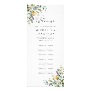 White Daisies Wedding Program Rack Card