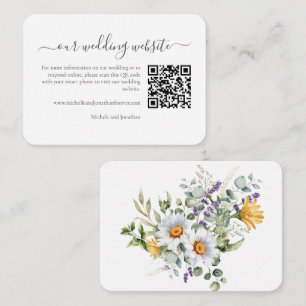 White Daisies Wedding RSVP Details QR Code Enclosure Card