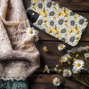 White daisies, wild flowers on yellow
