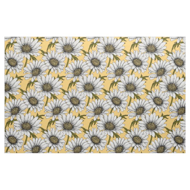 White daisies, wild flowers on yellow fabric (Fat Quarter)