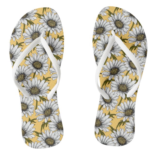 White daisies, wild flowers on yellow jandals (Footbed)