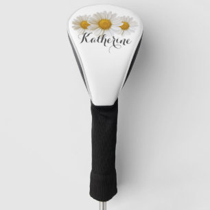 White Daisies with Name White Golf Head Cover