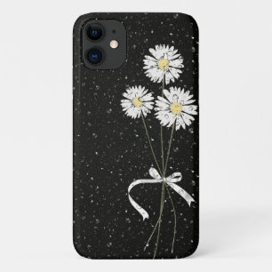 white daisies with raindrops on black Case-Mate iPhone case