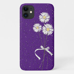 white daisies with raindrops on purple Case-Mate iPhone case
