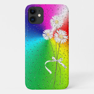 white daisies with raindrops on rainbow Case-Mate iPhone case