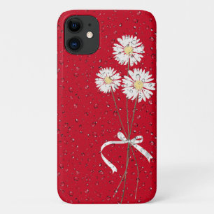 white daisies with raindrops on red Case-Mate iPhone case