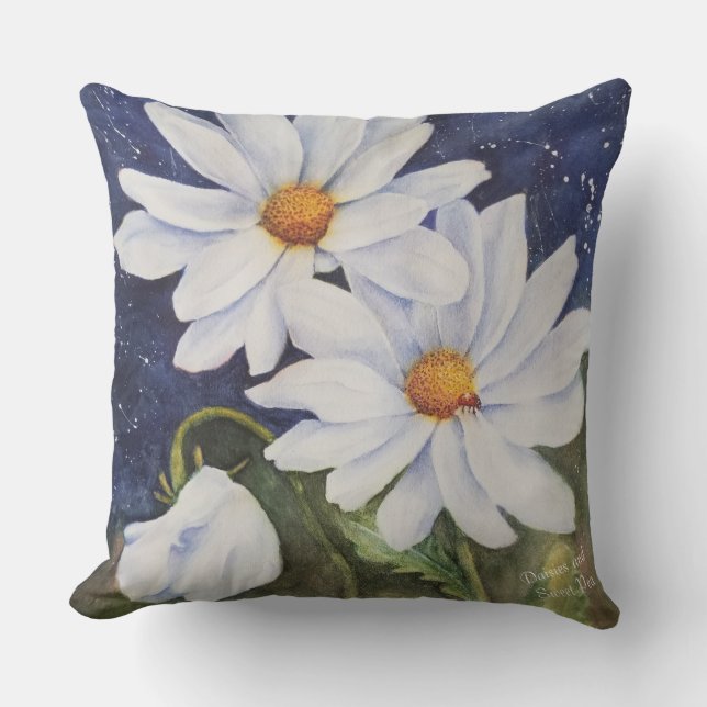 WHITE DAISIES with WHITE SWEET PEA FLOWER PATIO Cushion (Front)