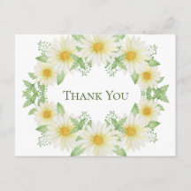 White Daisies Wreath Watercolor Budget Thank You