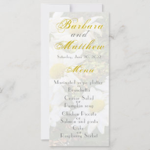White Daisies Yellow and grey Script Wedding Menu