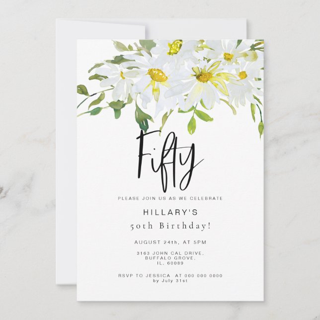 White Daisy | 50th Birthday Summer floral Invitation (Front)