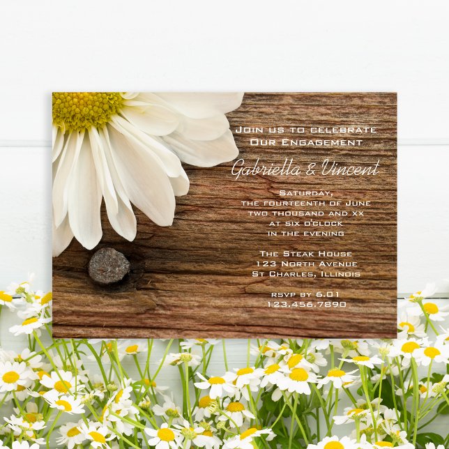 White Daisy and Barn Wood Country Engagement Party Invitation (Creator Uploaded)