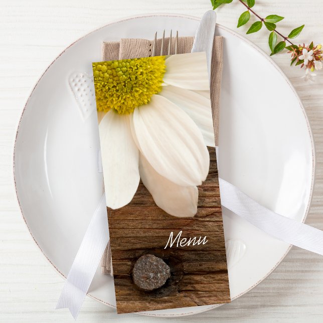 White Daisy and Barn Wood Country Wedding Menu (Creator Uploaded)