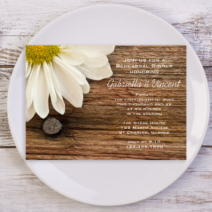 White Daisy and Barn Wood Wedding Rehearsal Dinner Invitation