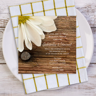 White Daisy and Barn Wood Wedding Rehearsal Dinner Invitation
