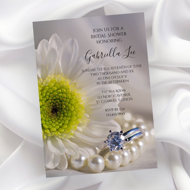 White Daisy and Diamond Ring Bridal Shower Invitation (Creator Uploaded)