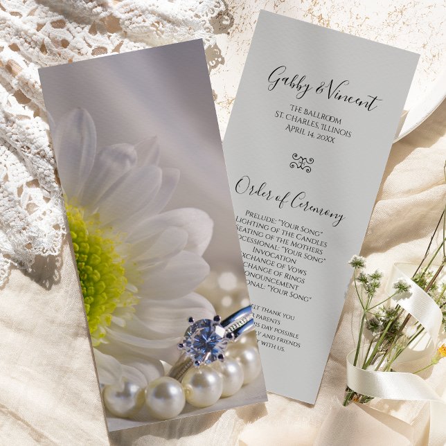 White Daisy and Diamond Ring Wedding Program Programme (Creator Uploaded)