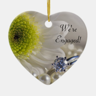 White Daisy and Diamond Ring We're Engaged Ceramic Tree Decoration