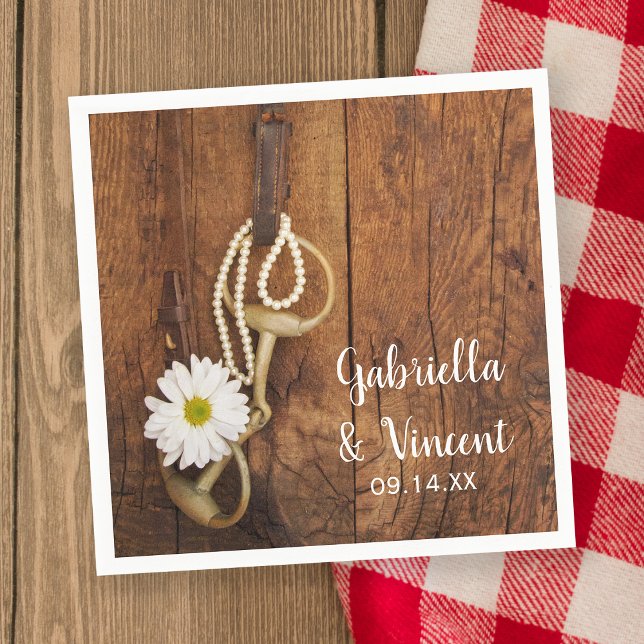 White Daisy and Horse Bit Country Western Wedding Napkin (Creator Uploaded)