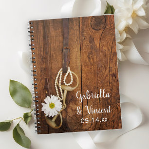White Daisy and Horse Bit Country Western Wedding Spiral Notebook
