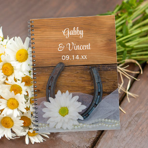 White Daisy and Horseshoe Country Western Wedding Spiral Notebook