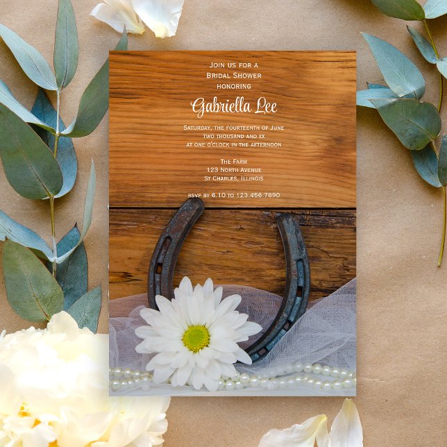 White Daisy and Horseshoe Western Bridal Shower Invitation (Creator Uploaded)