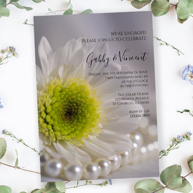 White Daisy and Pearls Engagement Party Invitation (Creator Uploaded)