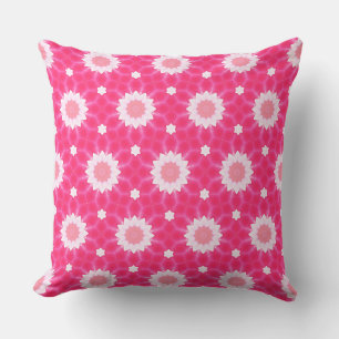 White daisy and stars over pink background pattern cushion