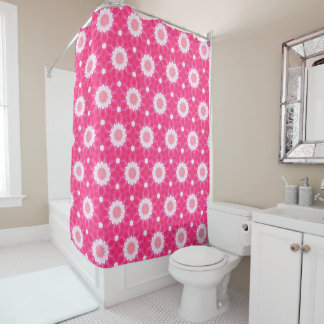 White daisy and stars over pink background pattern shower curtain