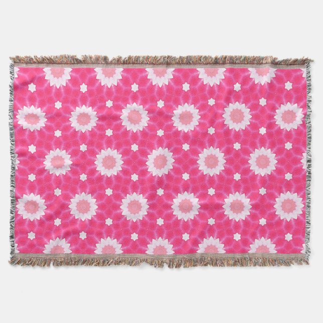 White daisy and stars over pink background pattern throw blanket (Front)