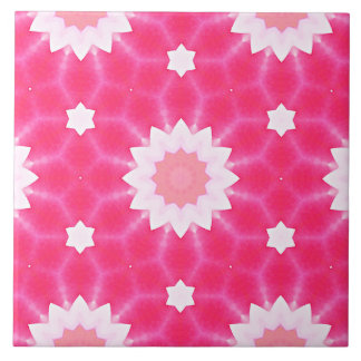 White daisy and stars over pink background pattern tile