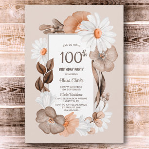 White Daisy Autumn 100th Birthday Party Invitation