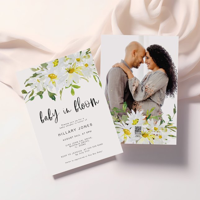 White Daisy | Baby in bloom floral baby shower Invitation (Creator Uploaded)