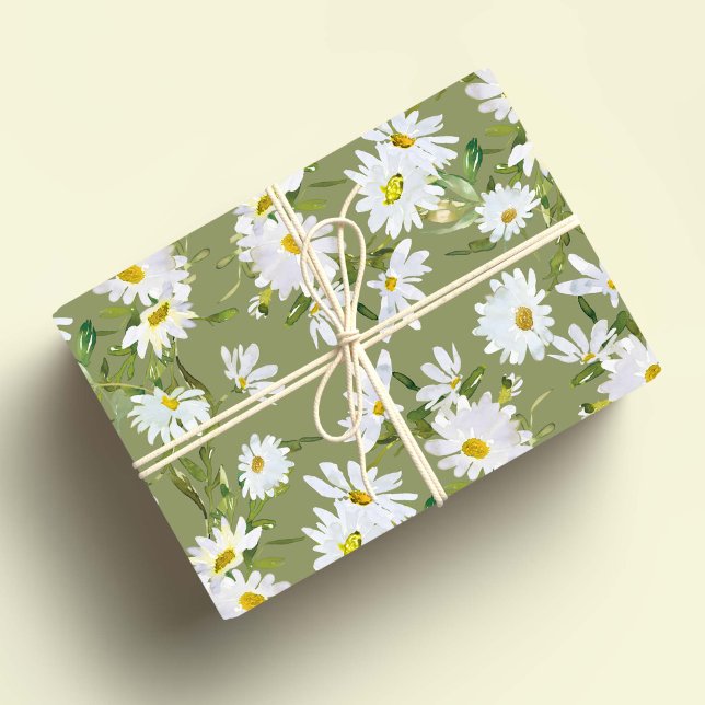 White Daisy Baby Shower Pastel green garden Wrapping Paper Sheet (Creator Uploaded)