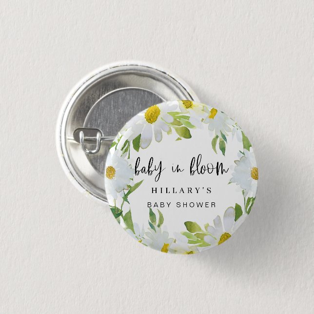 White Daisy | Baby Shower Summer floral bloom 3 Cm Round Badge (Front & Back)