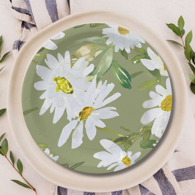 White Daisy | Baby Shower Summer floral bloom Paper Plate (Creator Uploaded)