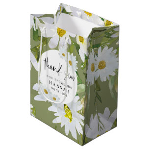 White Daisy Baby Shower Thank You Favors Medium Gift Bag