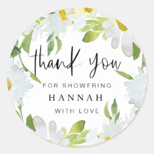 White Daisy Baby Shower Thank You Favour Gift  Classic Round Sticker