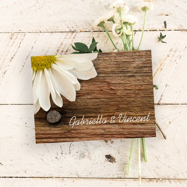 White Daisy Barn Wood Country Wedding Flat Note Note Card (Creator Uploaded)