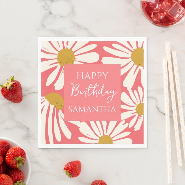 White Daisy Blooms –  Floral  Garden Birthday  Napkin (Insitu)