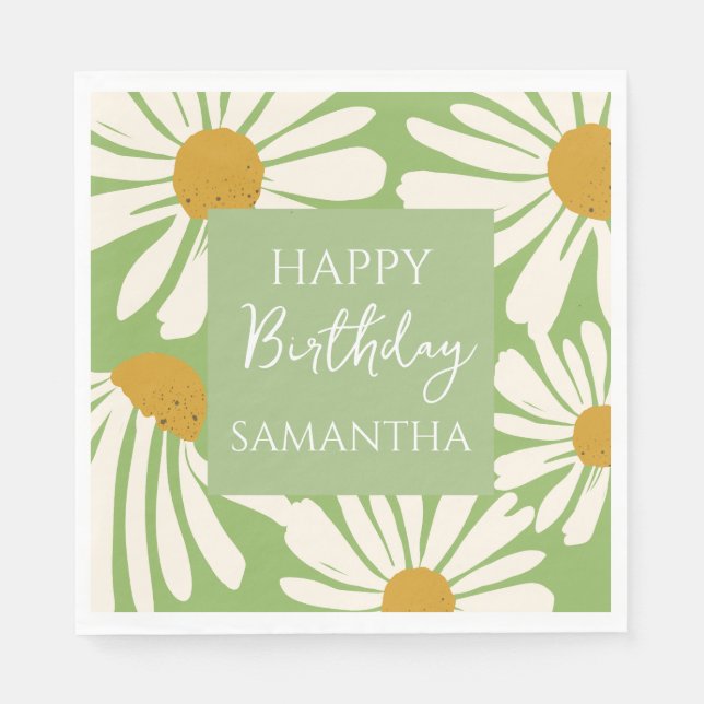 White Daisy Blooms –  Floral  Garden Birthday  Napkin (Front)
