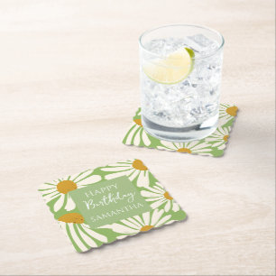 White Daisy Blooms –  Floral  Garden Birthday  Paper Coaster