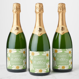 White Daisy Blooms – Floral Garden Birthday Sparkling Wine Label