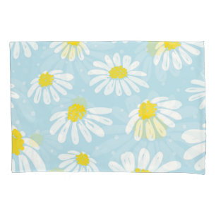 White Daisy Blue Background Seamless Pillowcase